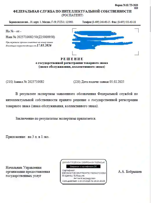 Страница решения Роспатента о регистрации товарного знака &laquo;Карельский разработчик&raquo;
